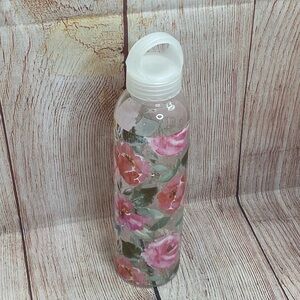 Apana Glass Water Bottle Pink Floral Design